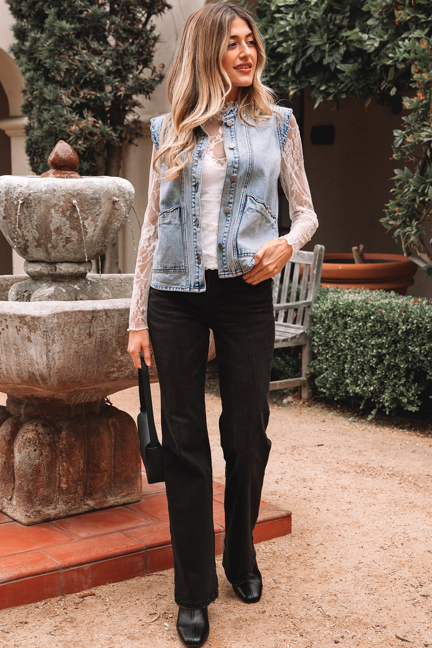 Beau Blue Scalloped Trim Patch Pocket Button Front Denim Vest-Outerwear/Vests-[Adult]-[Female]-2022 Online Blue Zone Planet