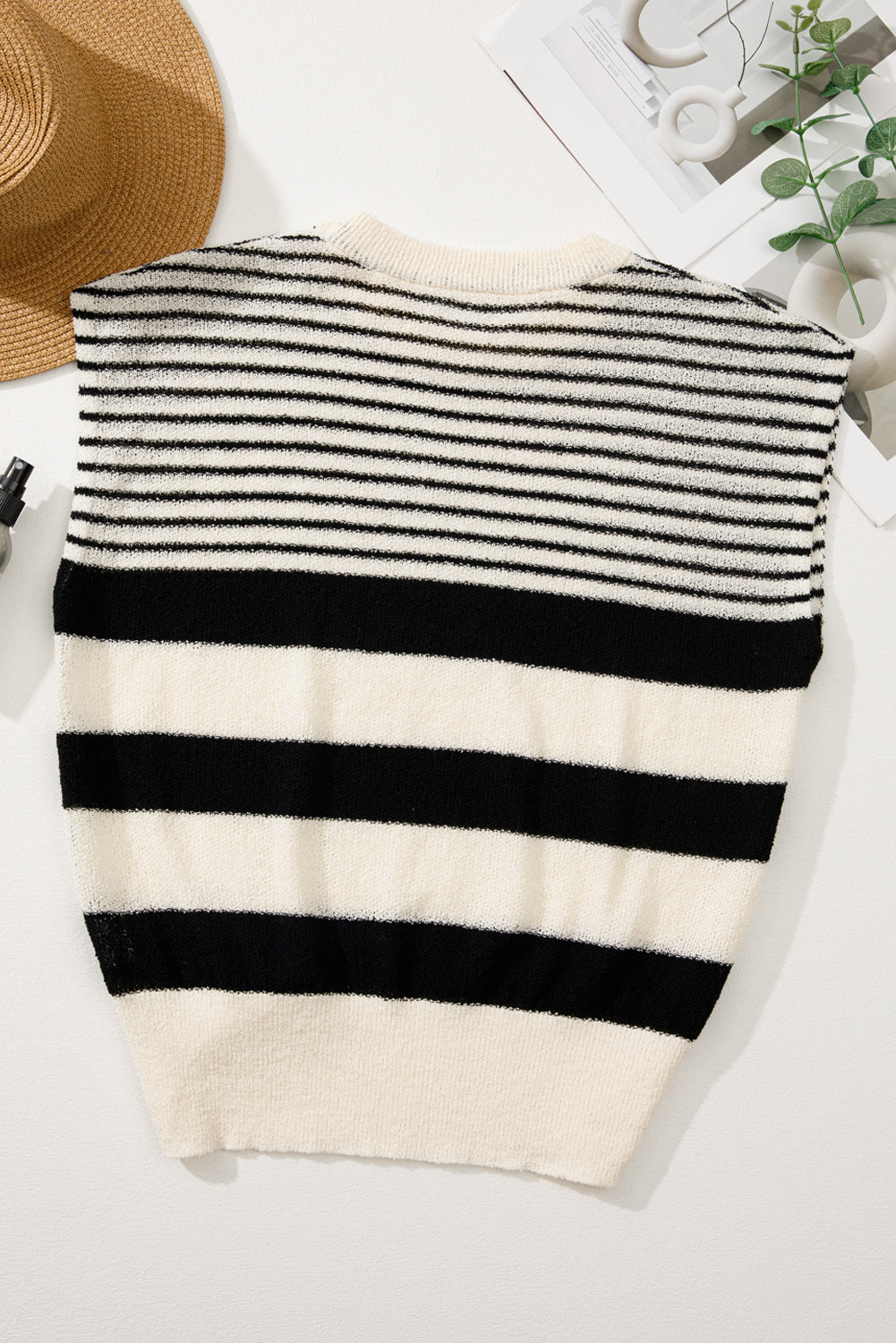 Blue Zone Planet | Black White Striped Sleeveless Knit Top-Knit Tops-[Adult]-[Female]-2022 Online Blue Zone Planet