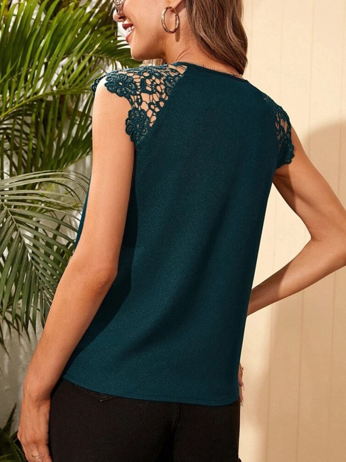 Lace Detail Notched Tank-TOPS / DRESSES-[Adult]-[Female]-2022 Online Blue Zone Planet