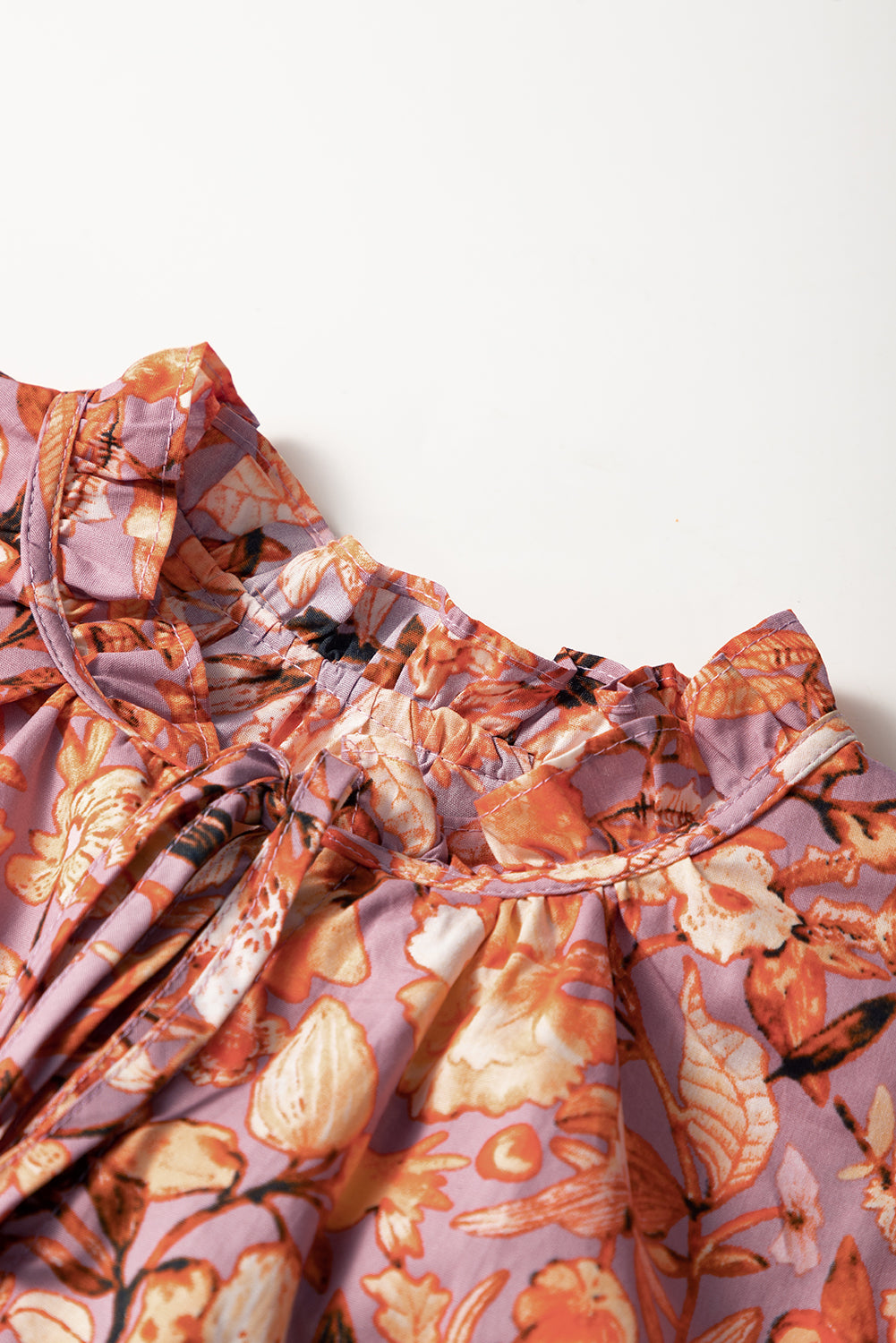 Orange Floral Print Ruffled Flutter Sleeve Frilled V Neck Blouse-Tops/Blouses & Shirts-[Adult]-[Female]-2022 Online Blue Zone Planet