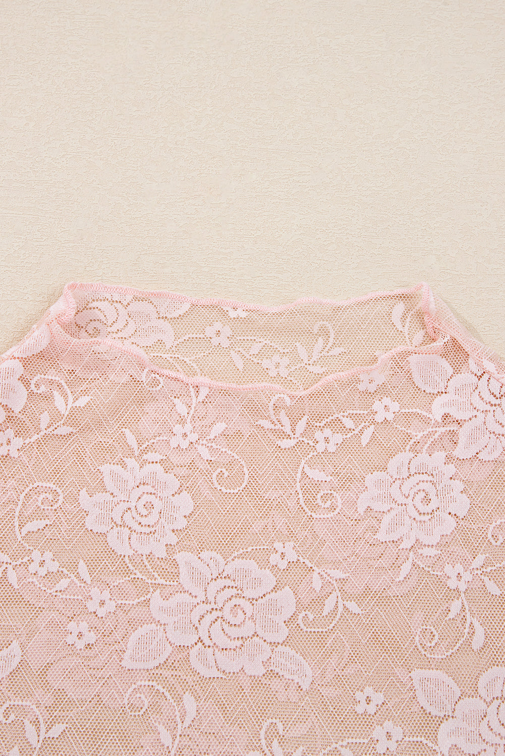 Apricot Pink Sheer Floral Lace Mesh Mock Neck Long Sleeve Top-Tops/Long Sleeve Tops-[Adult]-[Female]-2022 Online Blue Zone Planet