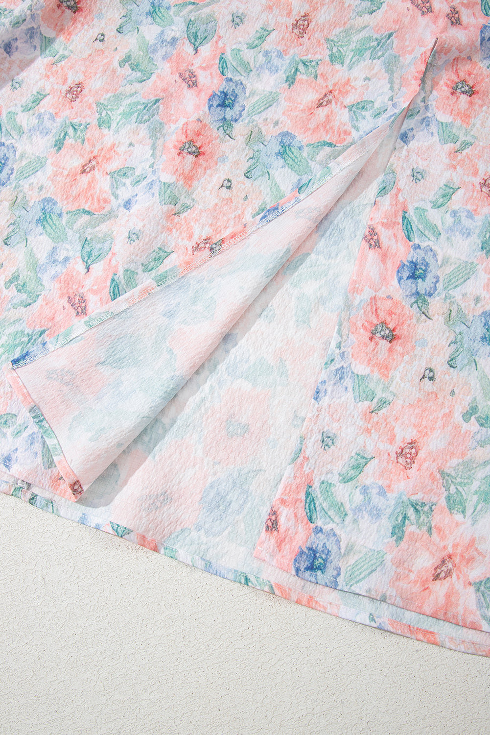 Pink Floral Print Square Neck Backless Long Dress with Slit