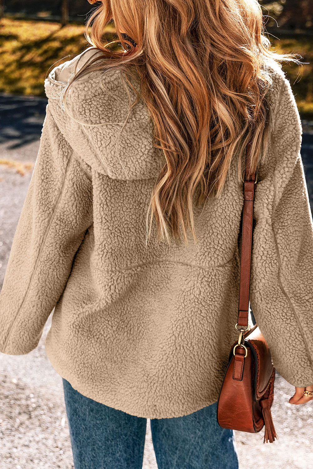 Blue Zone Planet | Pale Khaki Fleece Zip Up Drawstring Hooded Pocketed Jacket-Tops / Dresses-[Adult]-[Female]-2022 Online Blue Zone Planet