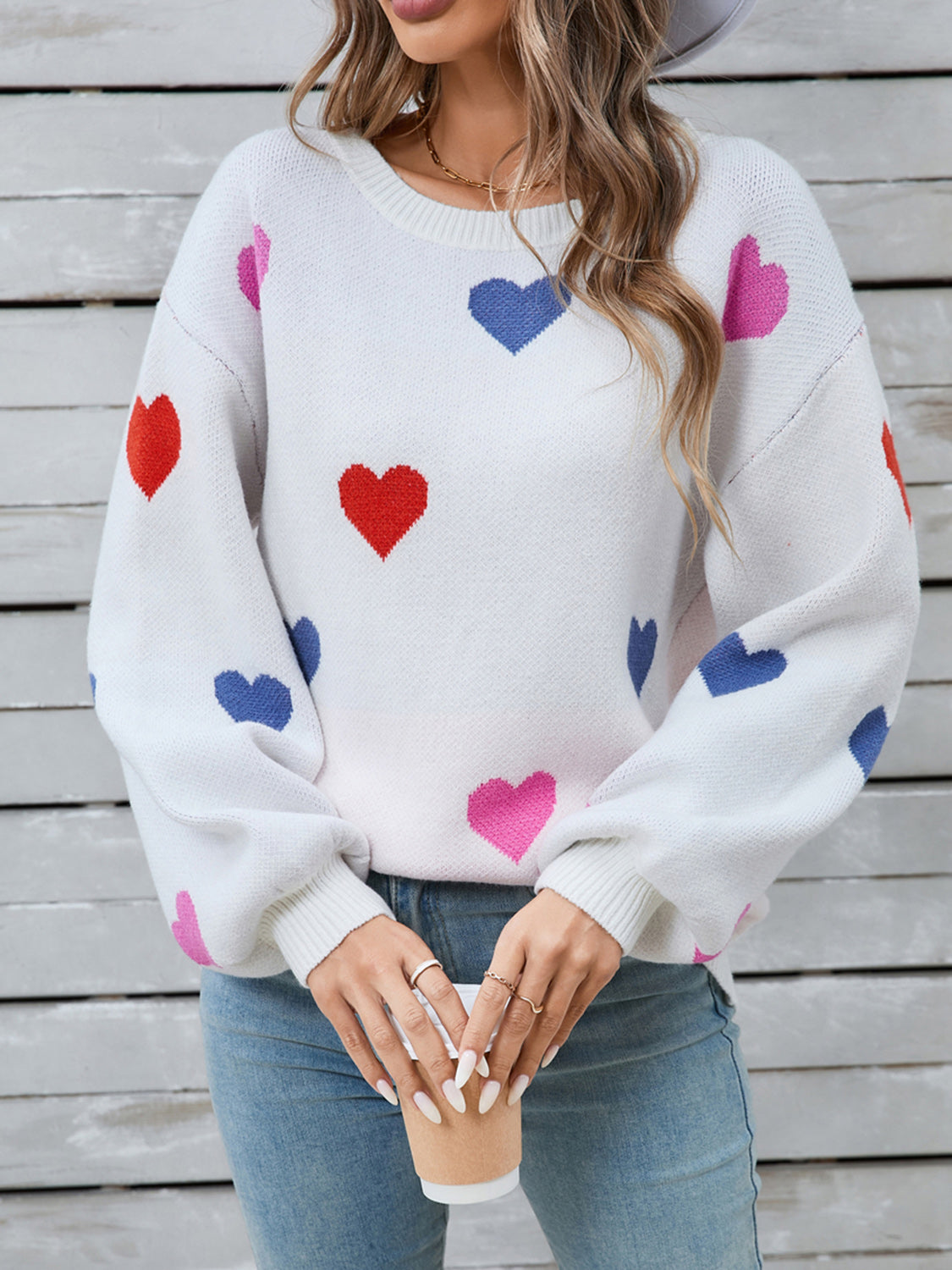 Angel Wings Heart Round Neck Long Sleeve Sweater-TOPS / DRESSES-[Adult]-[Female]-2022 Online Blue Zone Planet