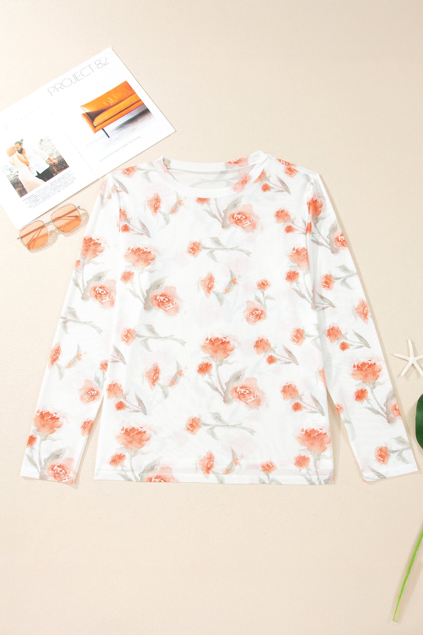 Red Plus Size Floral Print Sheer Mesh Long Sleeve Top-Plus Size/Plus Size Tops/Plus Size Long Sleeve Tops-[Adult]-[Female]-2022 Online Blue Zone Planet