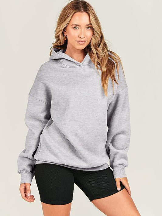 Dropped Shoulder Long Sleeve Hoodie-TOPS / DRESSES-[Adult]-[Female]-Light Gray-S-2022 Online Blue Zone Planet