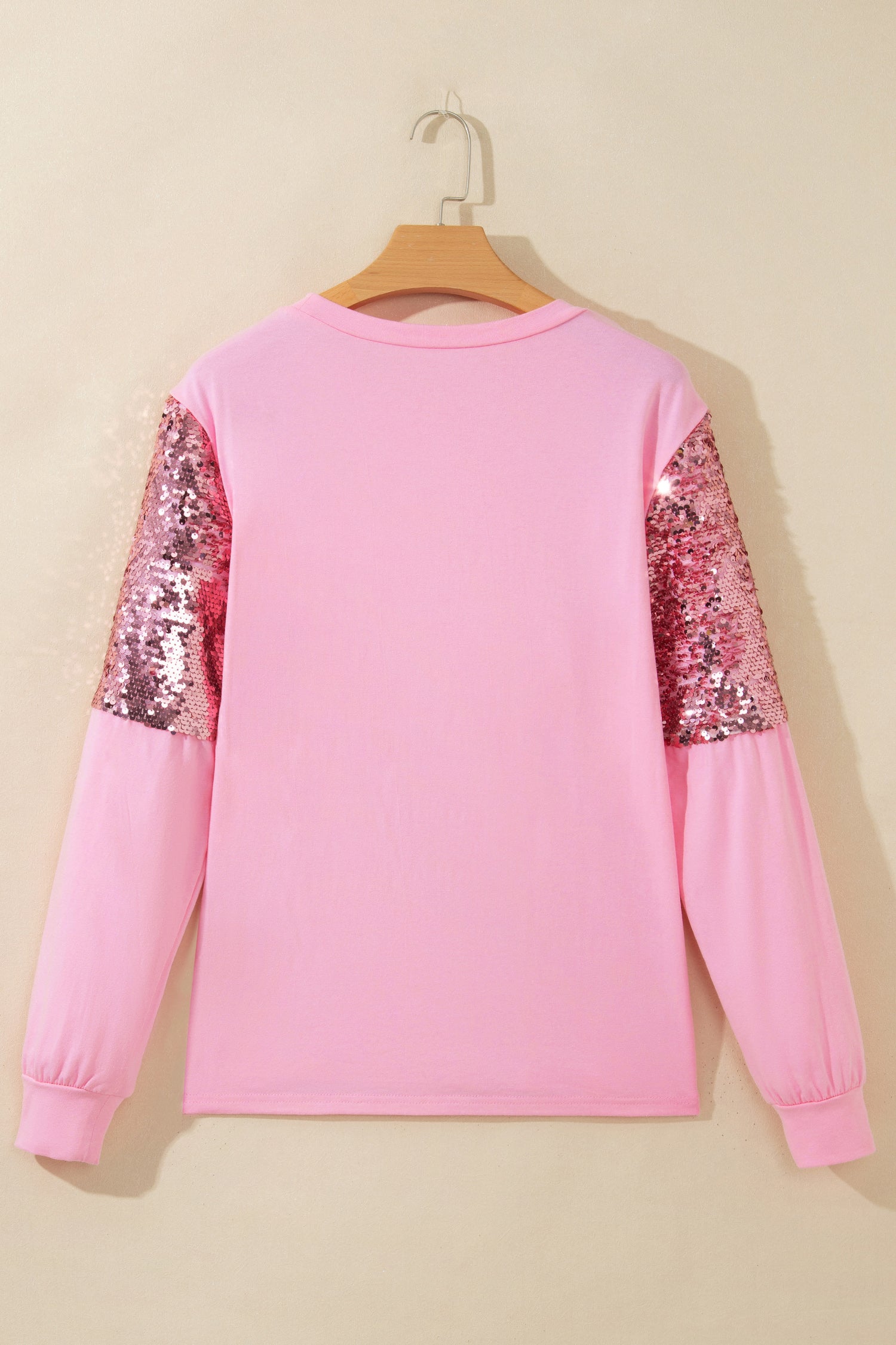 Pink Long Sleeve Sequin Round Neck Pullover Top-Tops/Long Sleeve Tops-[Adult]-[Female]-2022 Online Blue Zone Planet