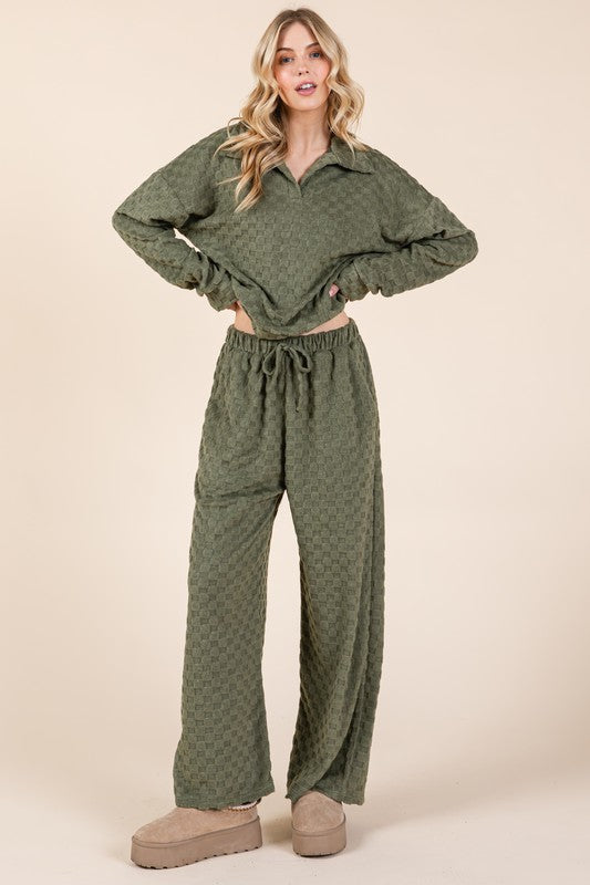 BOMBOM Tied Checkered Wide Leg Pants-TOPS / DRESSES-[Adult]-[Female]-Moss-S-2022 Online Blue Zone Planet