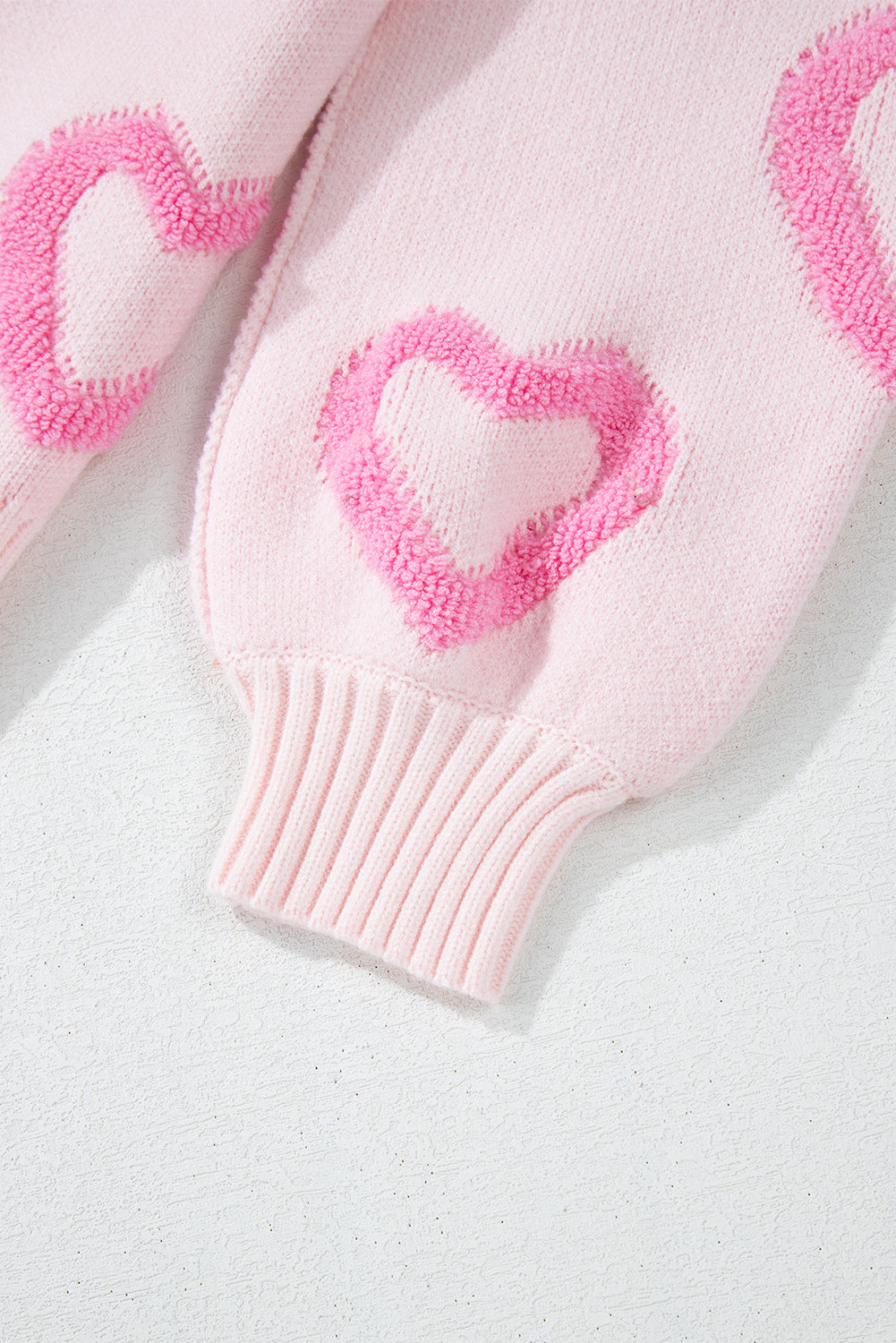 Blue Zone Planet | Pink Heart Shape Bubble Sleeve Baggy Sweater-Sweaters-[Adult]-[Female]-2022 Online Blue Zone Planet