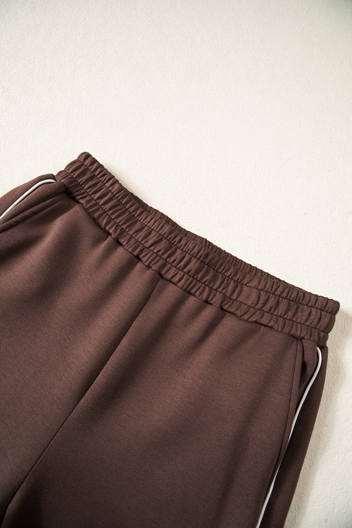 Coffee Sporty Piping Trim Mock Neck Pullover Relaxed 2pcs Pant Set-Two Piece Sets/Pant Sets-[Adult]-[Female]-2022 Online Blue Zone Planet
