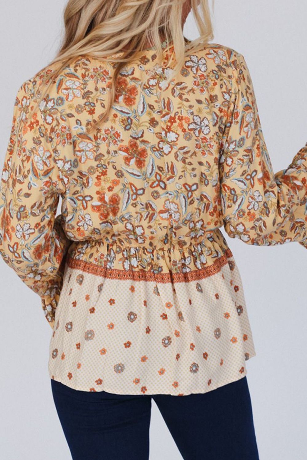 Blue Zone Planet | Peplum Printed Surplice Flare Sleeve Blouse-TOPS / DRESSES-[Adult]-[Female]-2022 Online Blue Zone Planet