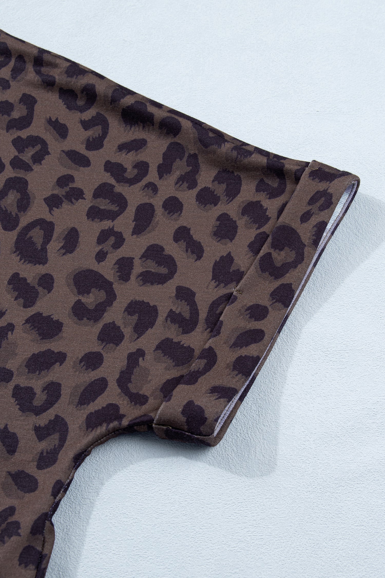 Brown V Neck Collar Leopard Printed 2pcs Short Set-Two Piece Sets/Short Sets-[Adult]-[Female]-2022 Online Blue Zone Planet