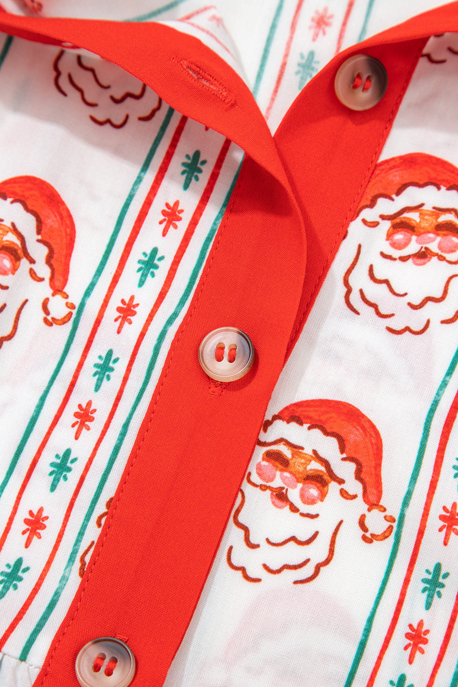 White Father Christmas Contrast Collar Button Front Long Sleeve A-line Mini Dress-TOPS / DRESSES-[Adult]-[Female]-2022 Online Blue Zone Planet