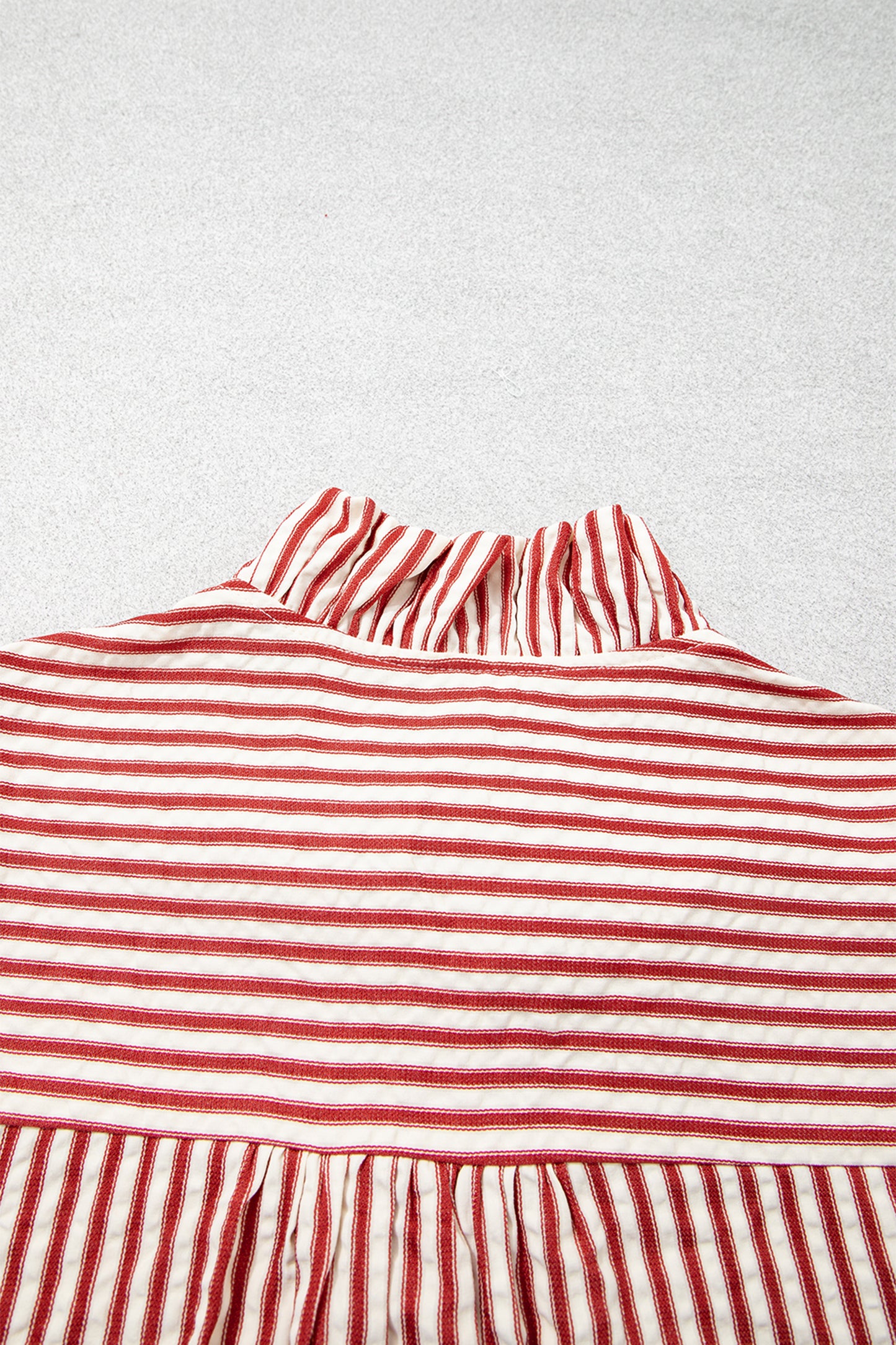 Red Stripe Textured Ruffle Trim Button-Up Long Sleeve Shirt-Tops/Blouses & Shirts-[Adult]-[Female]-2022 Online Blue Zone Planet
