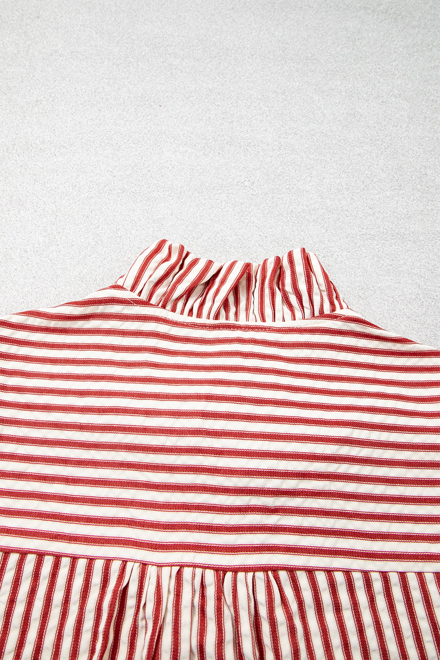 Red Stripe Textured Ruffle Trim Button-Up Long Sleeve Shirt-Tops/Blouses & Shirts-[Adult]-[Female]-2022 Online Blue Zone Planet