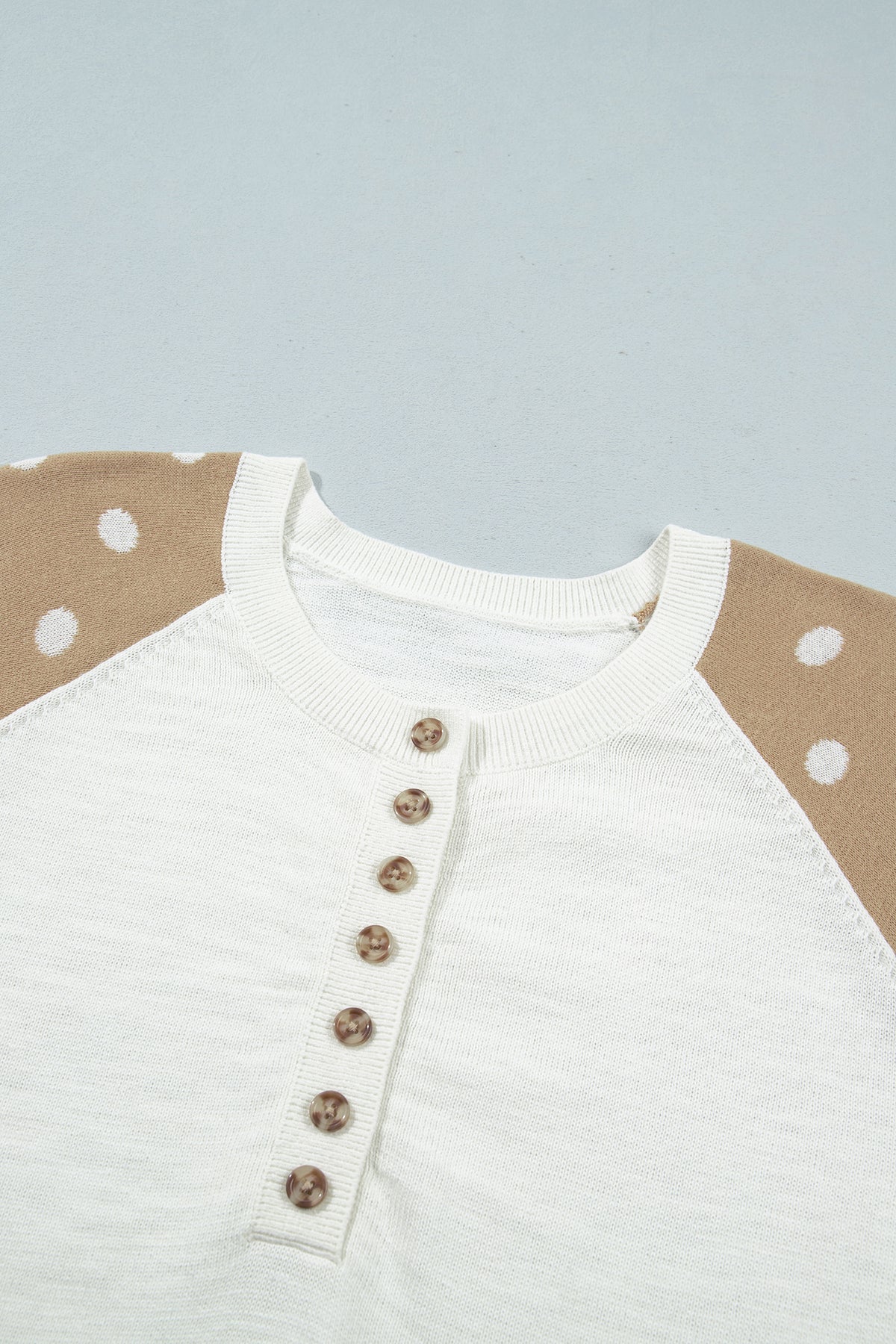 Khaki Polka Dot Contrast Long Sleeve Button V Neck Sweater-Sweaters & Cardigans/Sweaters-[Adult]-[Female]-2022 Online Blue Zone Planet