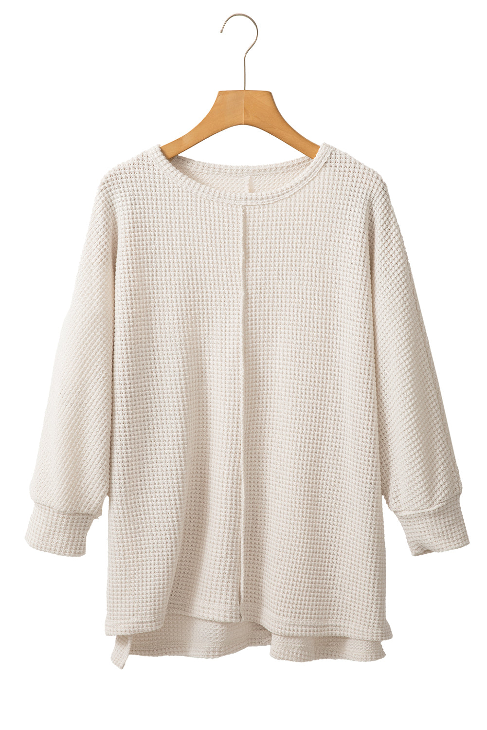 Apricot Waffle Knit Splits Batwing Sleeve Oversized Top-Long Sleeve Tops-[Adult]-[Female]-2022 Online Blue Zone Planet