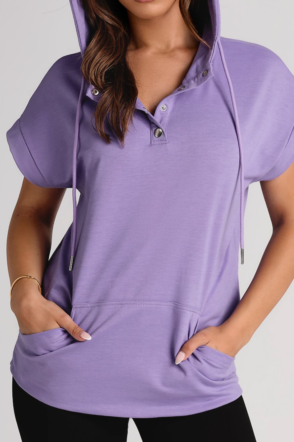 Drawstring Quarter Snap Cap Sleeve Hoodie-TOPS / DRESSES-[Adult]-[Female]-Lavender-S-2022 Online Blue Zone Planet