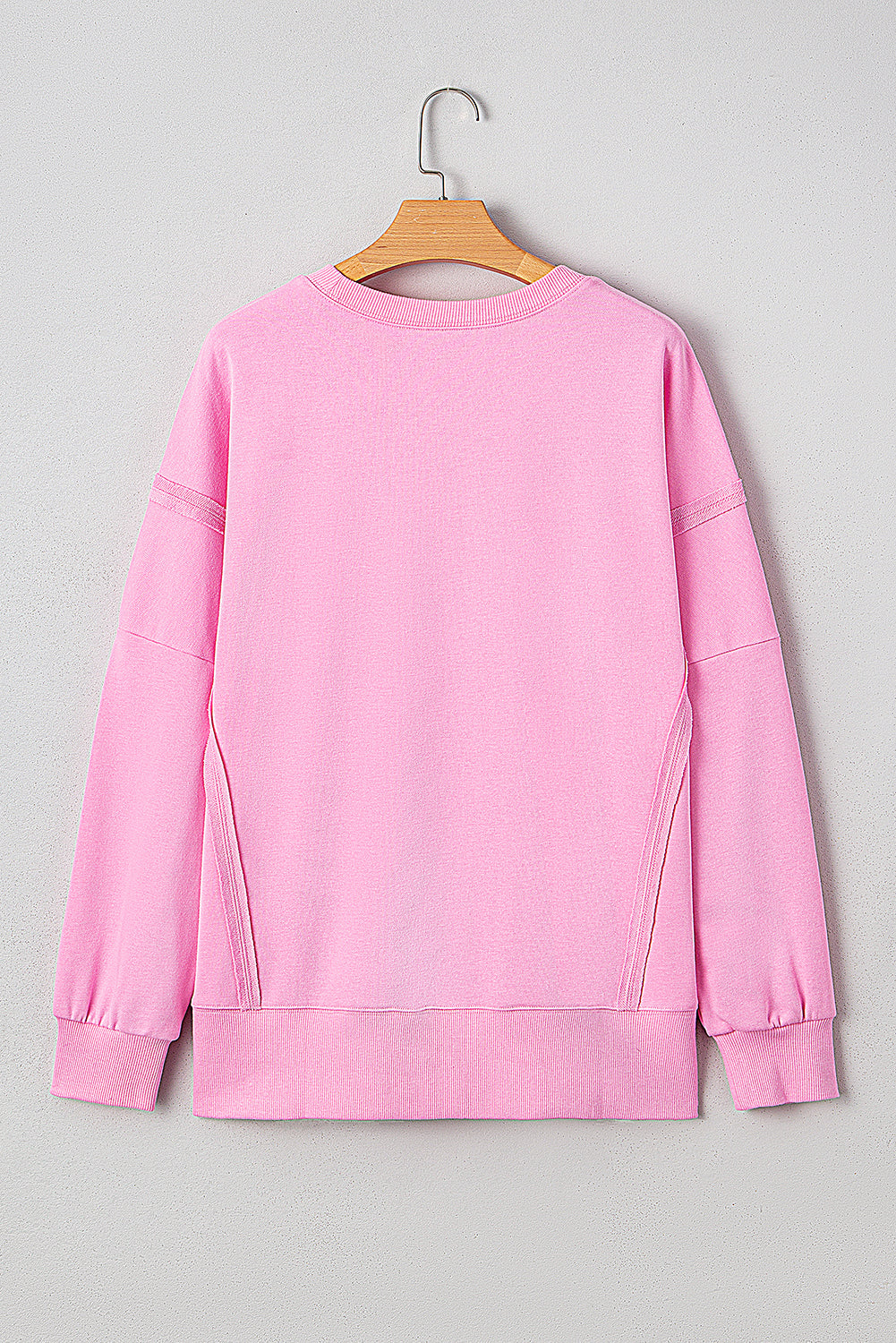 Pink Bow Sequin XOXO Letter Graphic Exposed Seam Baggy Sweatshirt-Tops/Sweatshirts & Hoodies-[Adult]-[Female]-2022 Online Blue Zone Planet