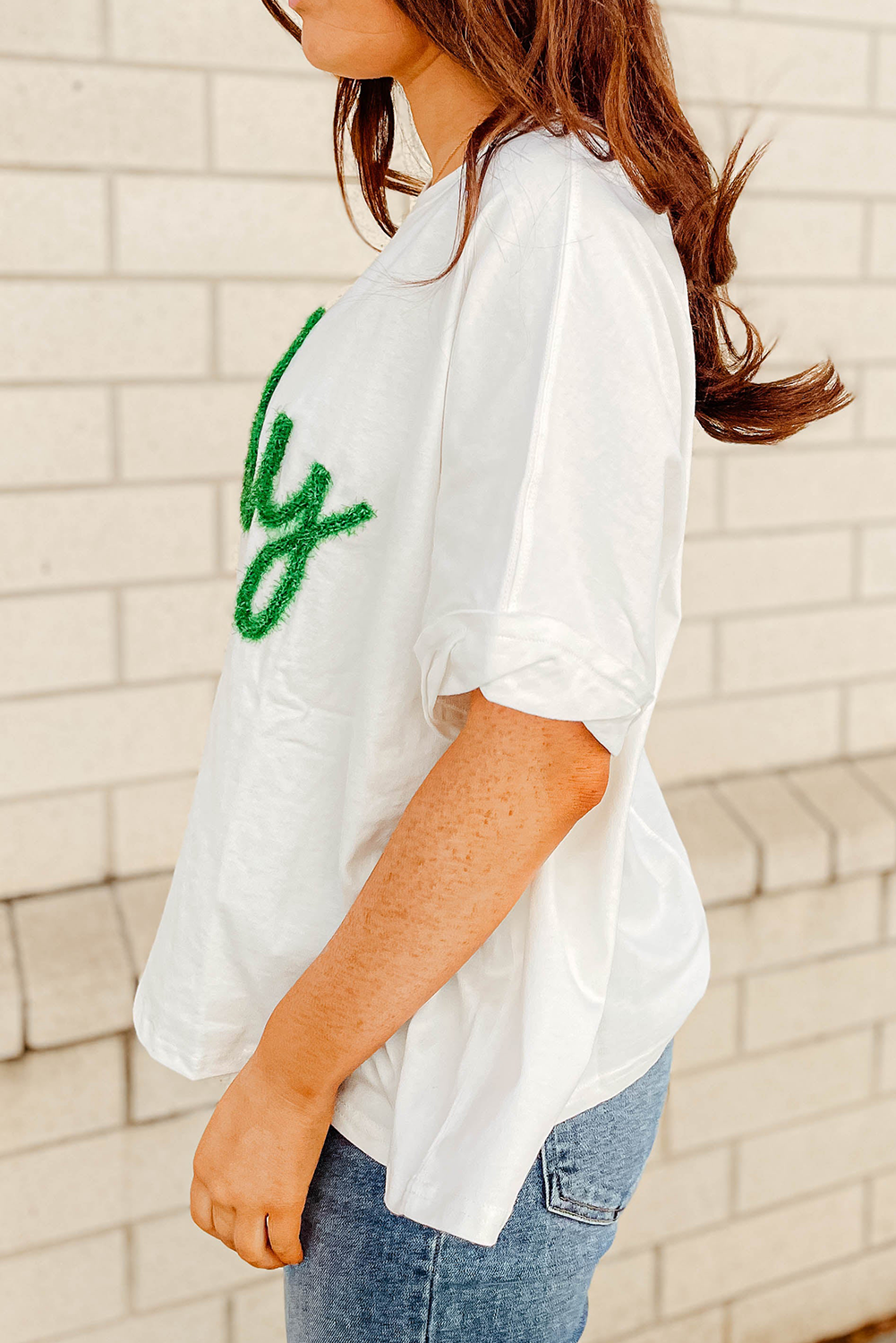 White Lucky Tinsel Graphic St Patrick Fashion Tee-Graphic/Graphic Tees-[Adult]-[Female]-2022 Online Blue Zone Planet