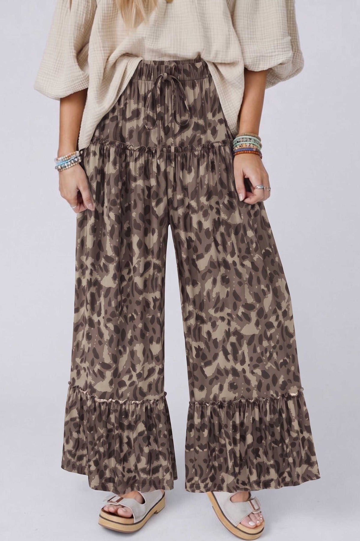 Multicolour Camo Print Wide Leg Casual Pants-Bottoms/Pants & Culotte-[Adult]-[Female]-2022 Online Blue Zone Planet