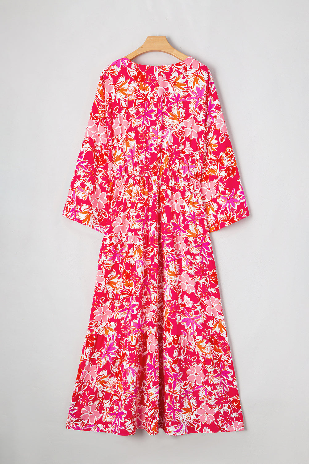 Blue Zone Planet | Rose Plus Size Floral V Neck Wide Sleeve Maxi Dress-TOPS / DRESSES-[Adult]-[Female]-2022 Online Blue Zone Planet