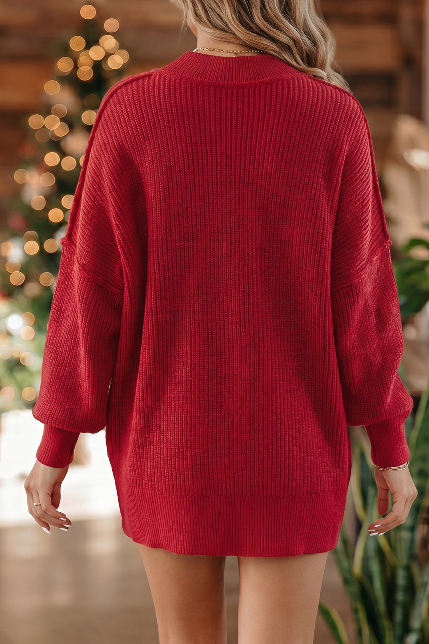 Chestnut Solid Color Mock Neck Oversized Tunic Sweater-Sweaters & Cardigans/Sweaters-[Adult]-[Female]-2022 Online Blue Zone Planet