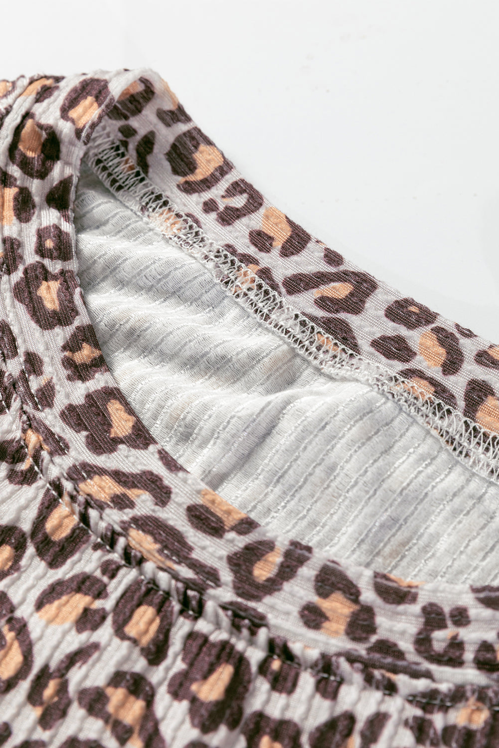 Khaki Leopard Ribbed Long Sleeve Top Drawstring Shorts 2pcs Outfit-Two Piece Sets/Short Sets-[Adult]-[Female]-2022 Online Blue Zone Planet