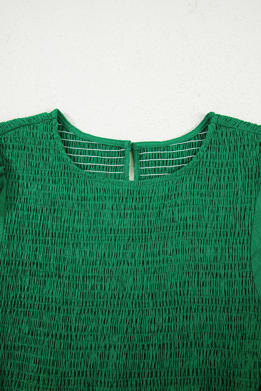 Dark Green Solid Textured Smocked Puff Short Sleeve High Waist Long Dress-TOPS / DRESSES-[Adult]-[Female]-2022 Online Blue Zone Planet