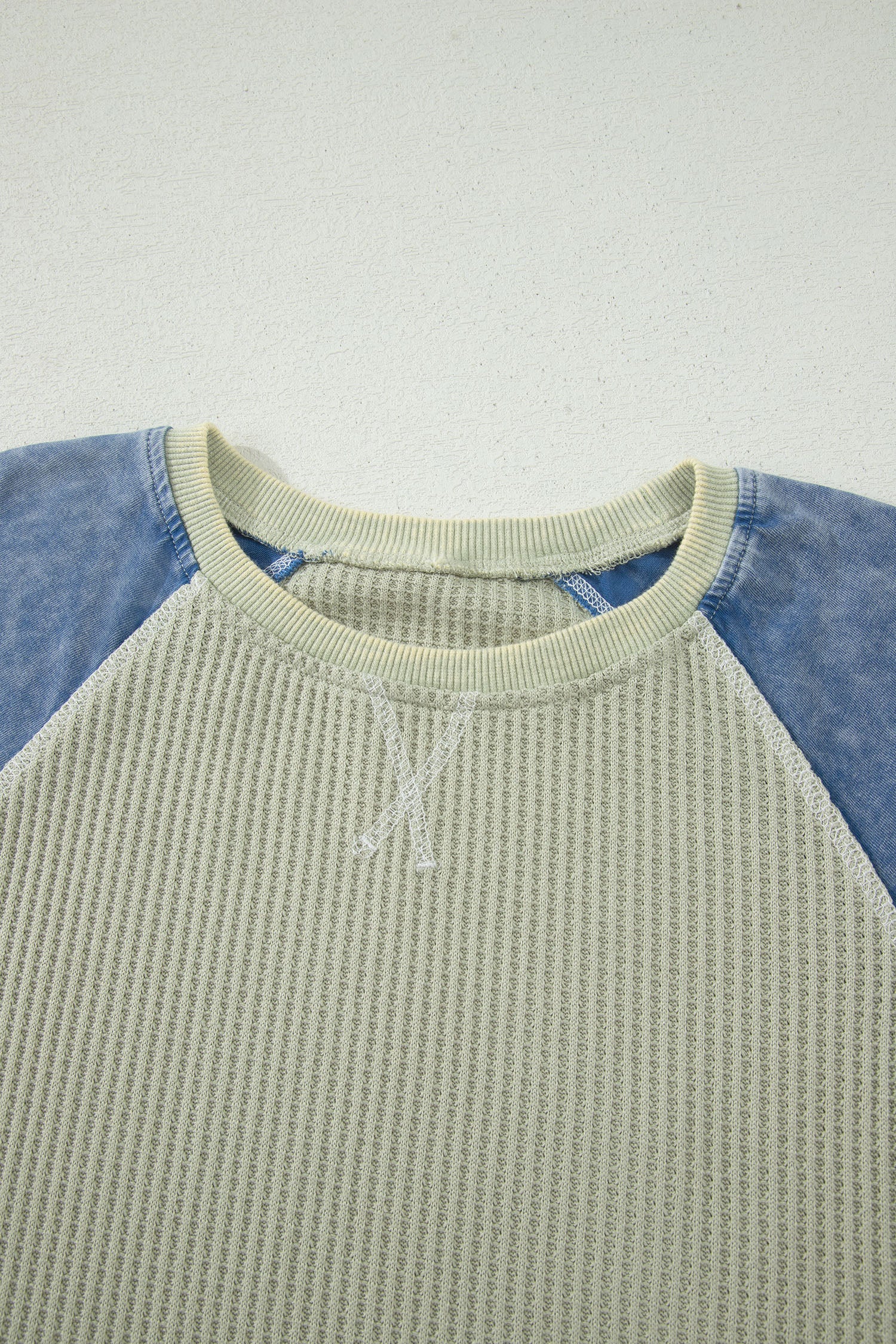 Carbon Grey Waffle Knit Seam Detail Color Block Patchwork Short Sleeve Top-Tops/Tops & Tees-[Adult]-[Female]-2022 Online Blue Zone Planet