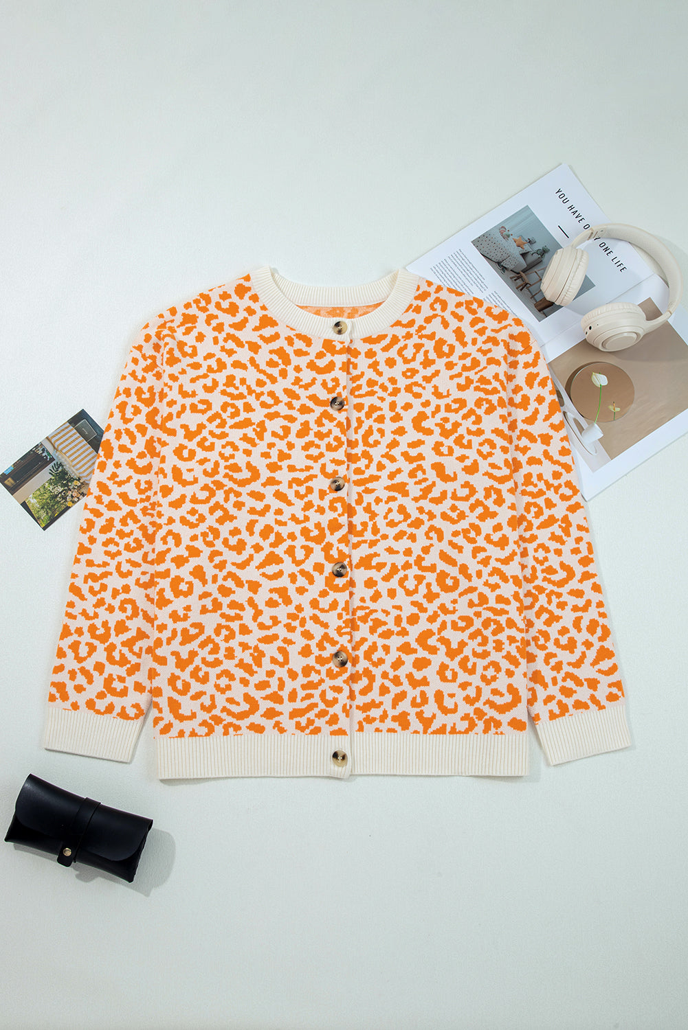 Black Leopard Drop Shoulder Chunky Knitted Cardigan Sweater-TOPS / DRESSES-[Adult]-[Female]-2022 Online Blue Zone Planet