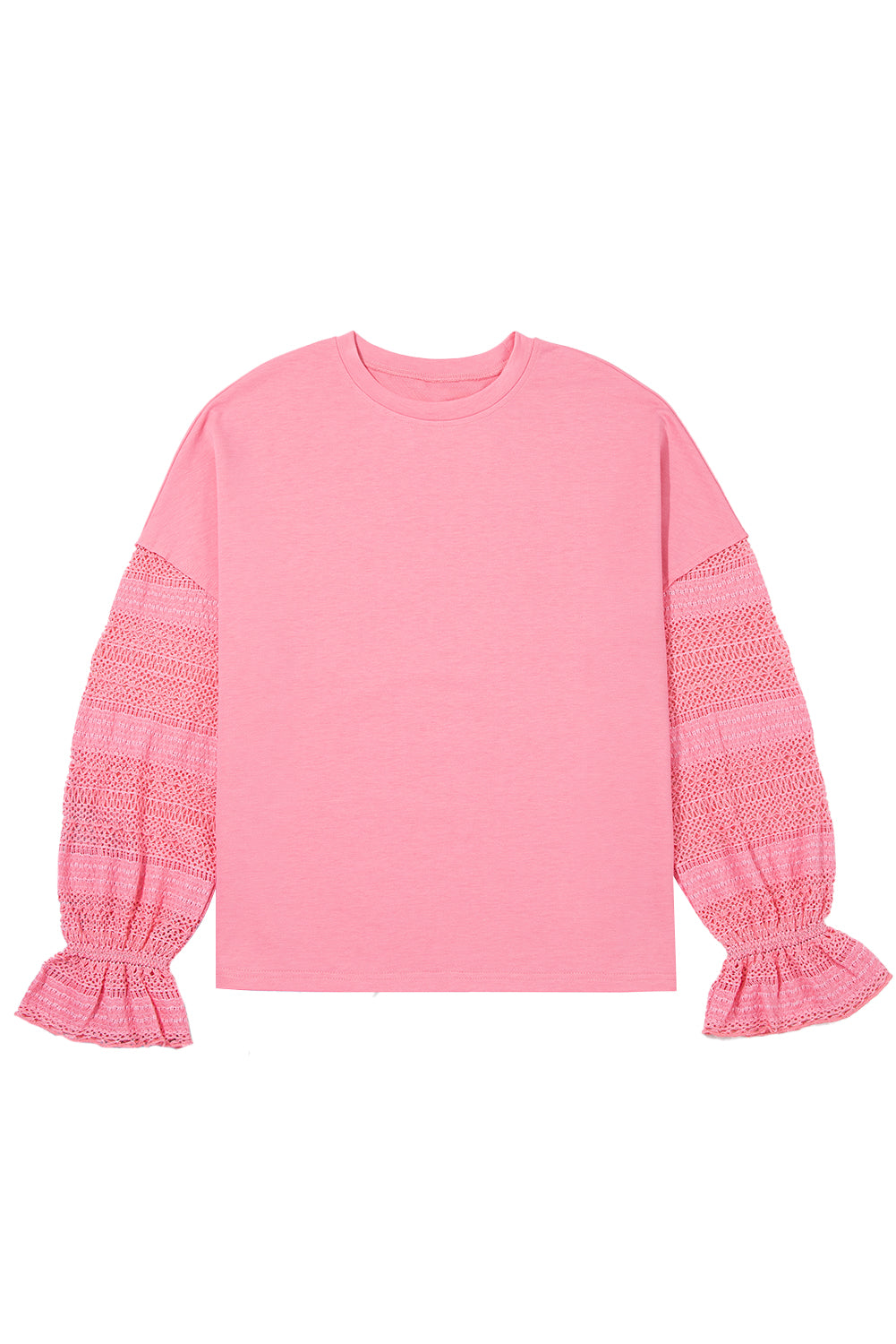 Sachet Pink Drop Shoulder Lace Ruffled Sleeve Patchwork Loose Sweatshirt-Tops/Sweatshirts & Hoodies-[Adult]-[Female]-2022 Online Blue Zone Planet