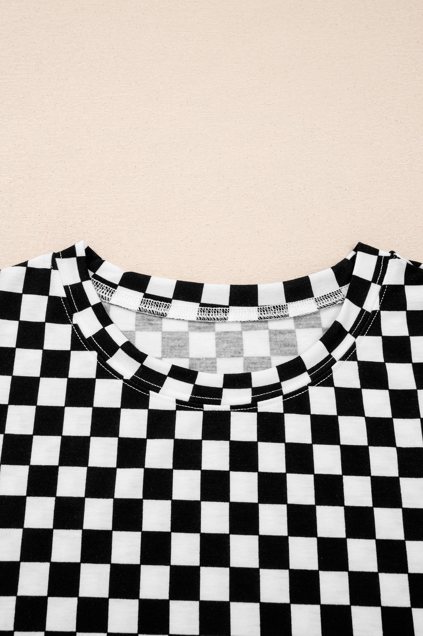 Black Checkered Print Half Sleeve Tee 2pcs Lounge Pant Set-Loungewear & Sleepwear/Loungewear-[Adult]-[Female]-2022 Online Blue Zone Planet