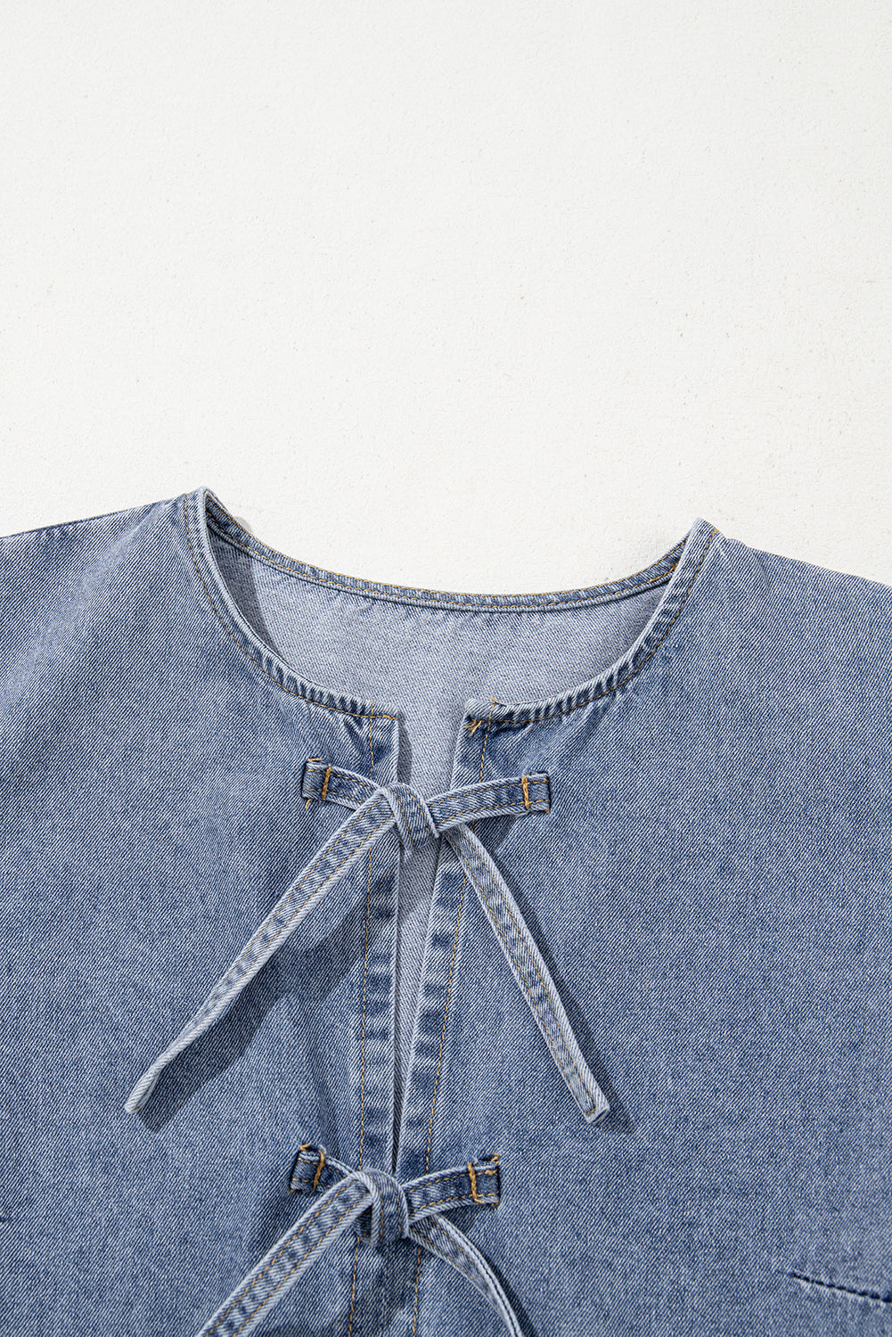 Dusk Blue Bowknot Bubble Sleeve Short Denim Dress-TOPS / DRESSES-[Adult]-[Female]-2022 Online Blue Zone Planet