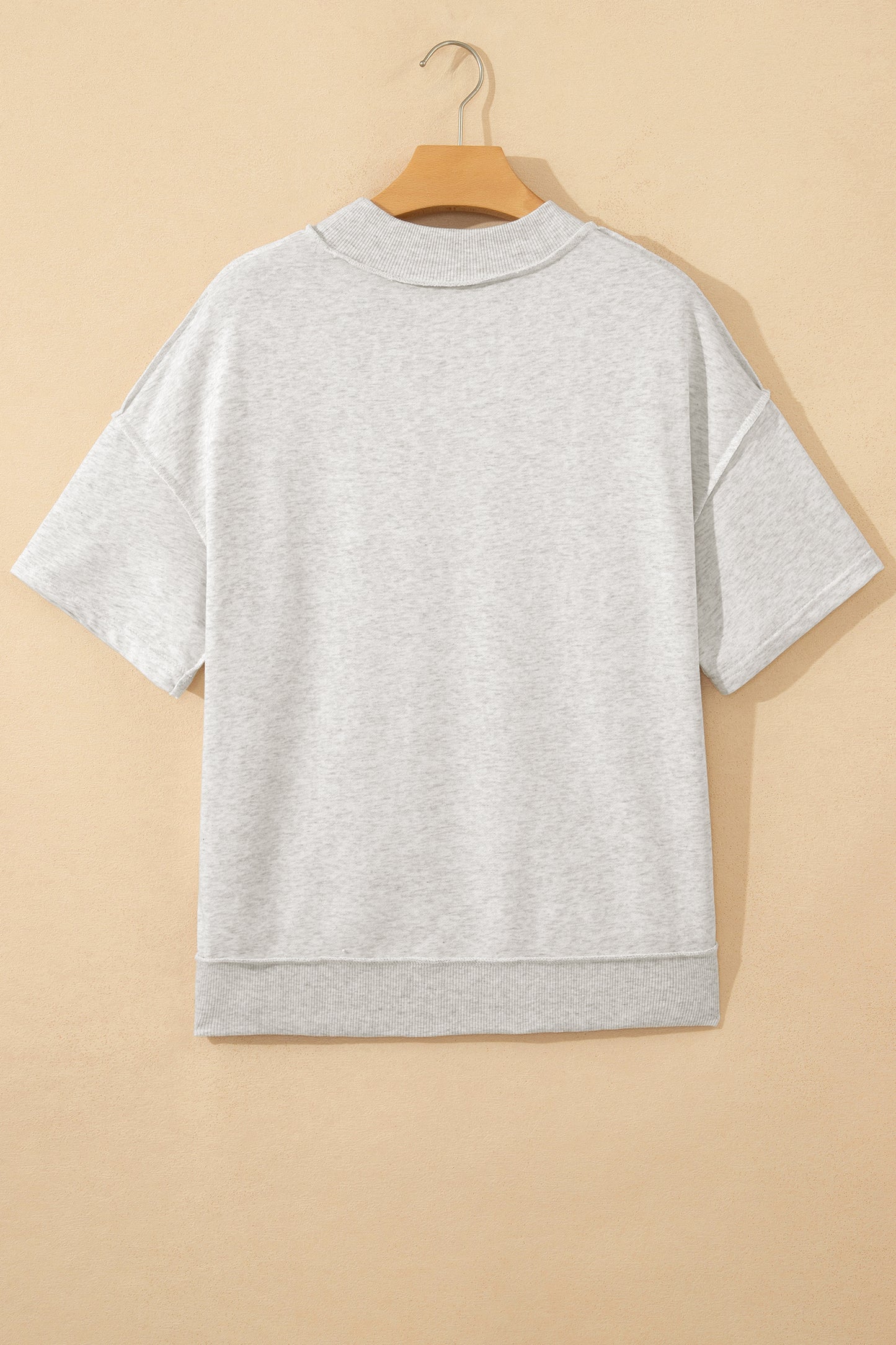 Light Grey Exposed Seam Detail Mock Neck Tee-Tops/Tops & Tees-[Adult]-[Female]-2022 Online Blue Zone Planet