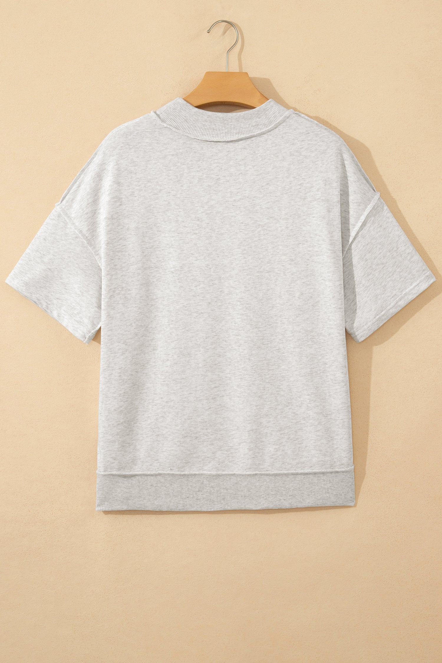 Light Grey Exposed Seam Detail Mock Neck Tee-Tops/Tops & Tees-[Adult]-[Female]-2022 Online Blue Zone Planet
