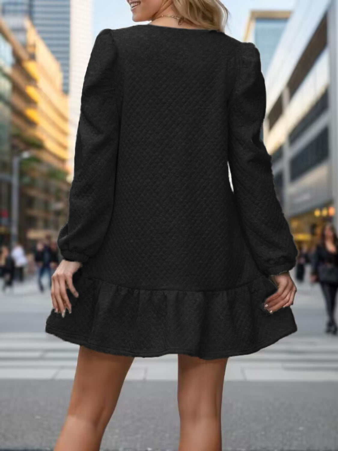 Round Neck Long Sleeve Mini Dress-TOPS / DRESSES-[Adult]-[Female]-2022 Online Blue Zone Planet