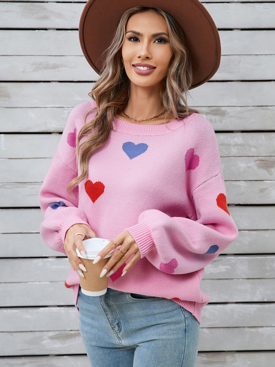 Angel Wings Heart Round Neck Long Sleeve Sweater-TOPS / DRESSES-[Adult]-[Female]-2022 Online Blue Zone Planet