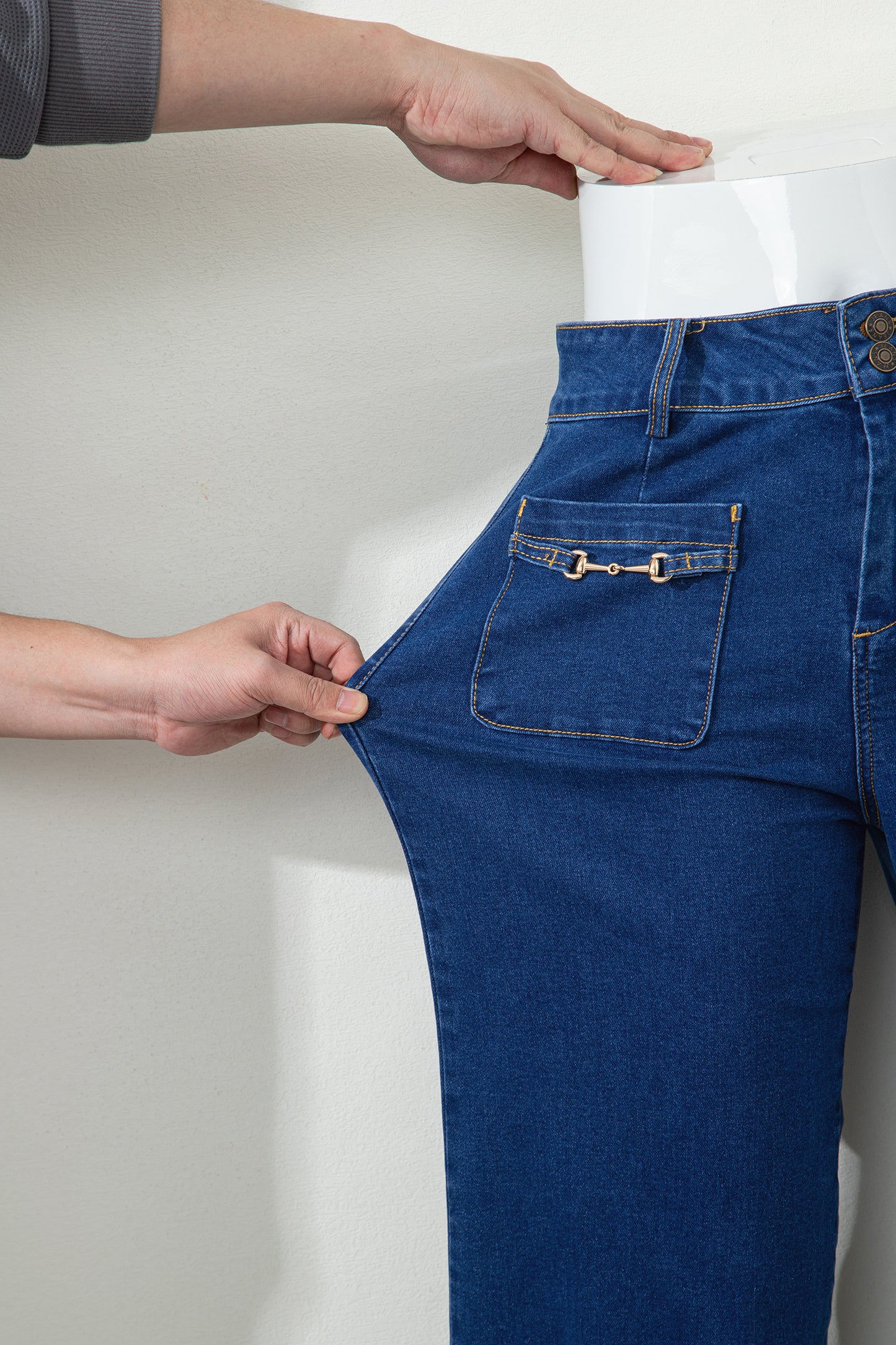 Sail Blue Hardware Decor Patched Pockets Wide Leg Denim Pants-Bottoms/Pants & Culotte-[Adult]-[Female]-2022 Online Blue Zone Planet