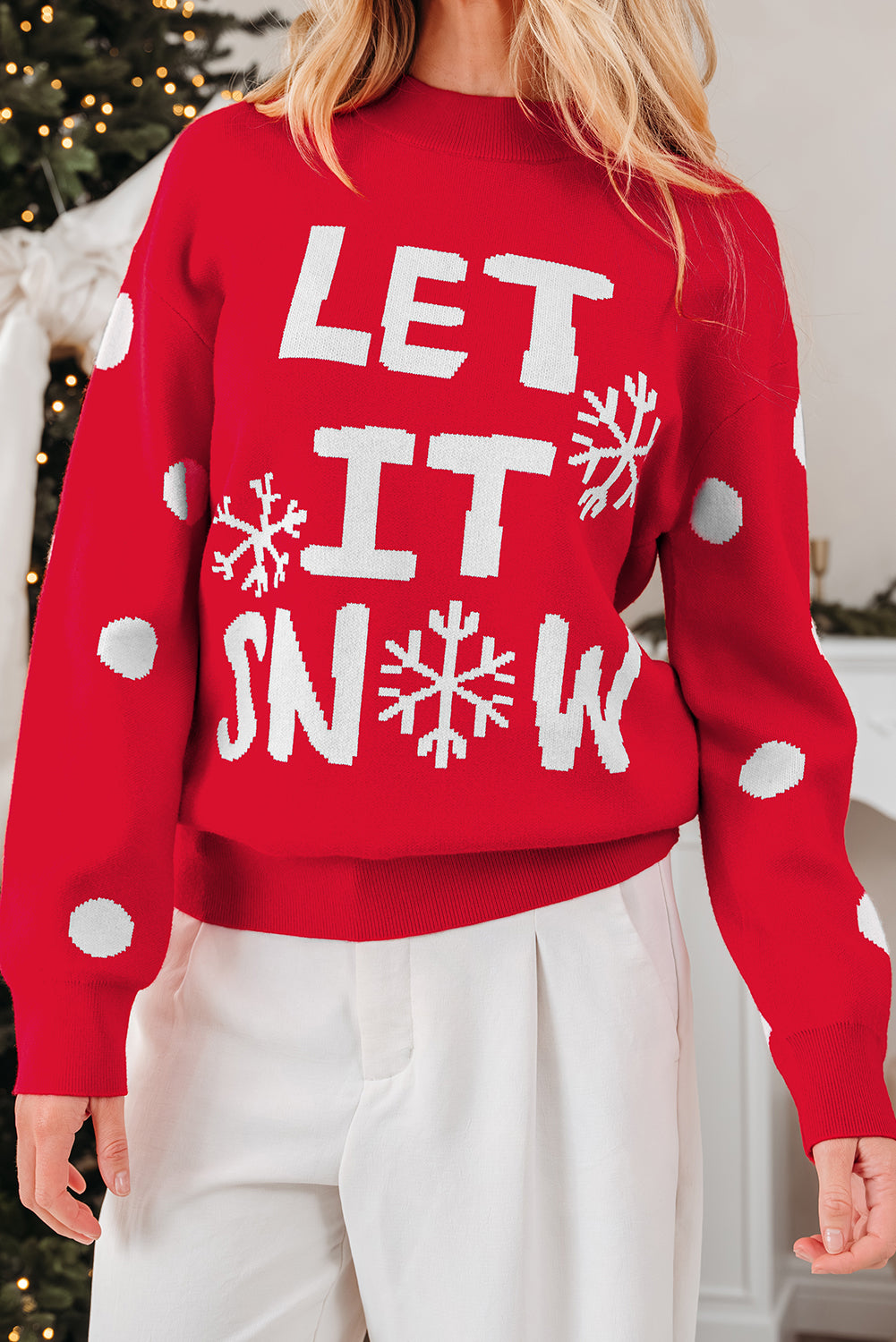 Red Dahlia Let It Snow Graphic Christmas Holiday Loose Sweater-TOPS / DRESSES-[Adult]-[Female]-2022 Online Blue Zone Planet