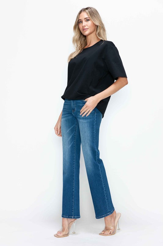 Blue Zone Planet | bytos Full Size Cat's Whiskers High Rise Straight Jeans-BOTTOMS SIZES SMALL MEDIUM LARGE-[Adult]-[Female]-2022 Online Blue Zone Planet