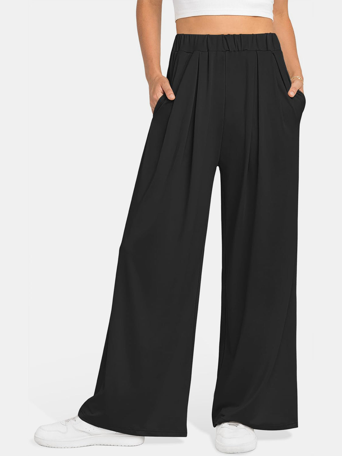 Elastic Waist Wide Leg Pants-BOTTOMS SIZES SMALL MEDIUM LARGE-[Adult]-[Female]-2022 Online Blue Zone Planet