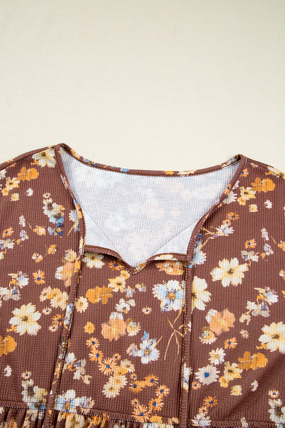 Khaki Floral Textured Tied Neck Long Sleeve Plus Size Babydoll Blouse-Plus Size/Plus Size Tops/Plus Size Blouses & Shirts-[Adult]-[Female]-2022 Online Blue Zone Planet