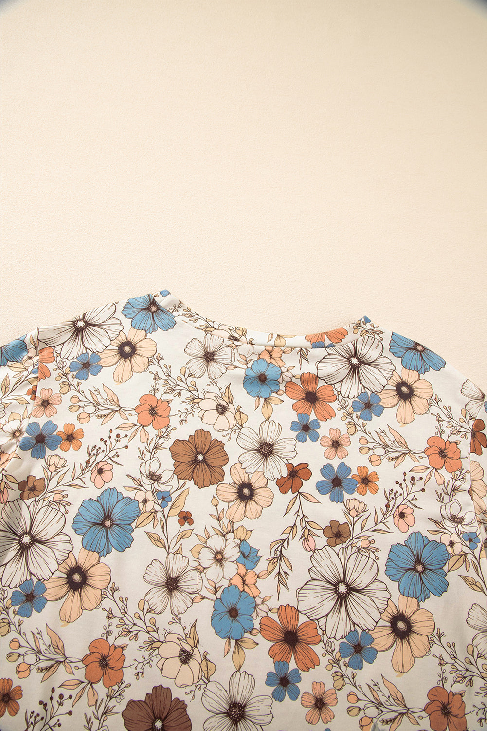 Blue Zone Planet | Khaki Floral Print Loose Crew Neck Long Sleeve T Shirt-Tops/Long Sleeve Tops-[Adult]-[Female]-2022 Online Blue Zone Planet