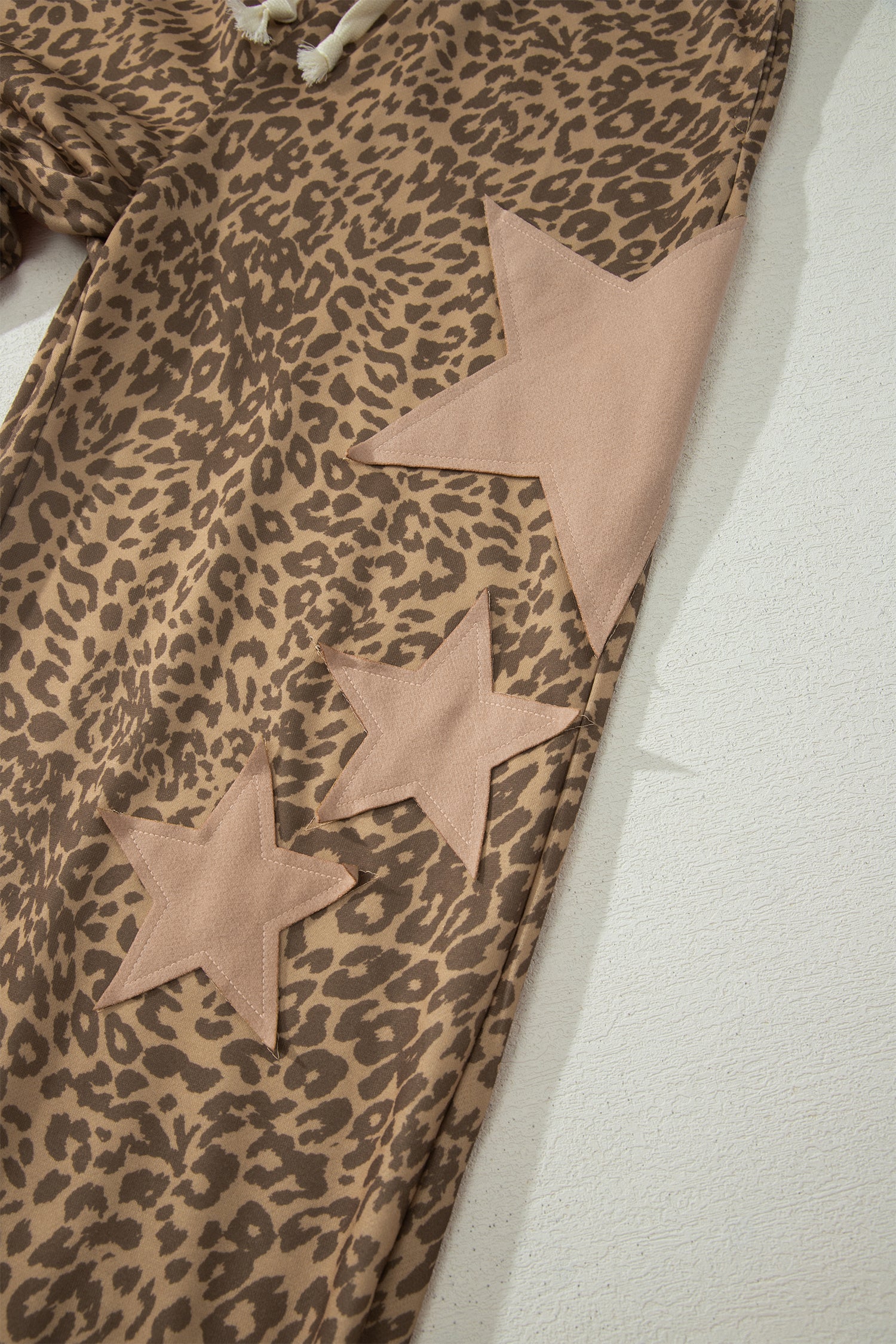 Khaki Leopard Print Star Patched Drawstring Elastic Waist Jogger Pants-Bottoms/Pants & Culotte-[Adult]-[Female]-2022 Online Blue Zone Planet