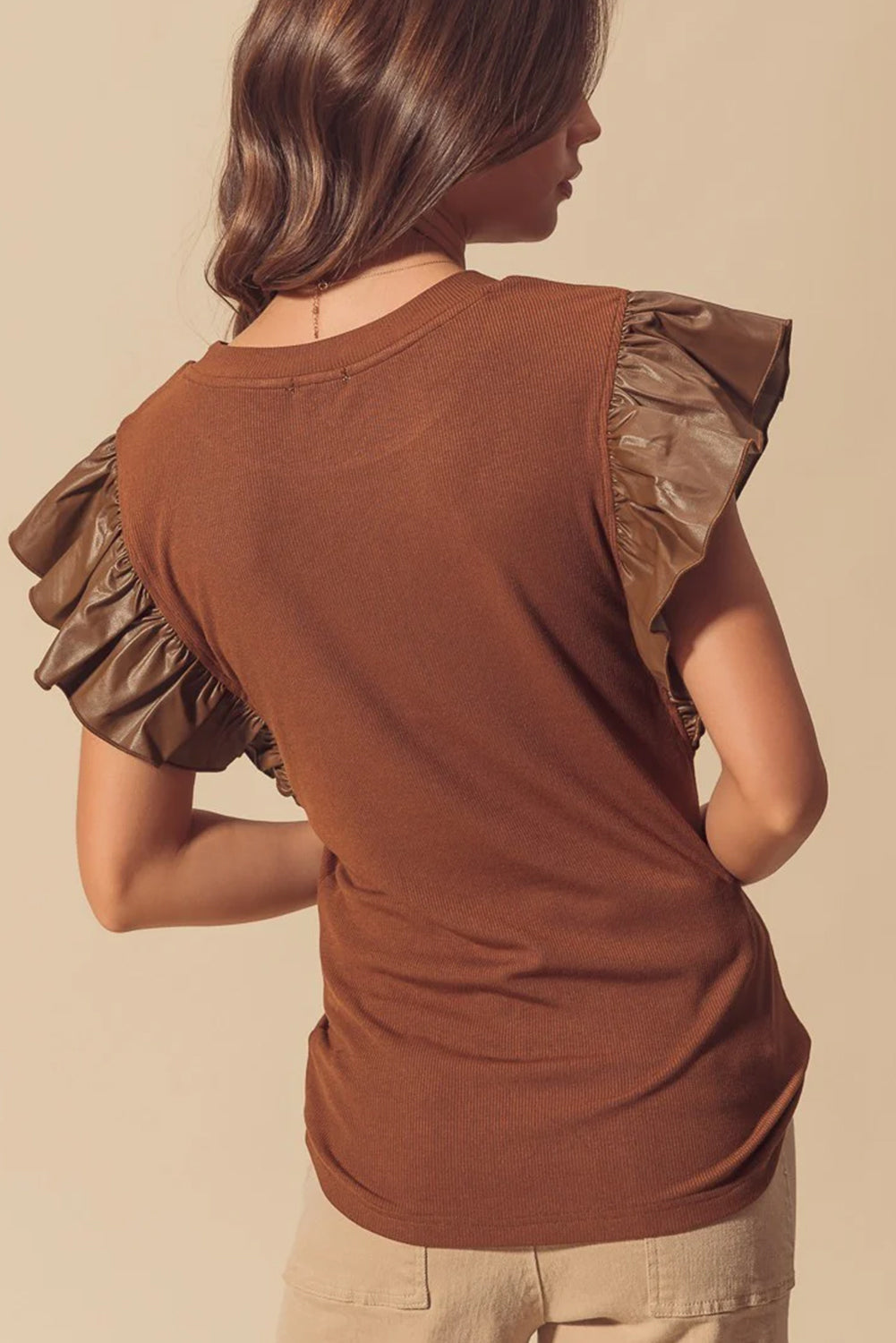 Ruffled Round Neck Cap Sleeve Blouse-TOPS / DRESSES-[Adult]-[Female]-2022 Online Blue Zone Planet
