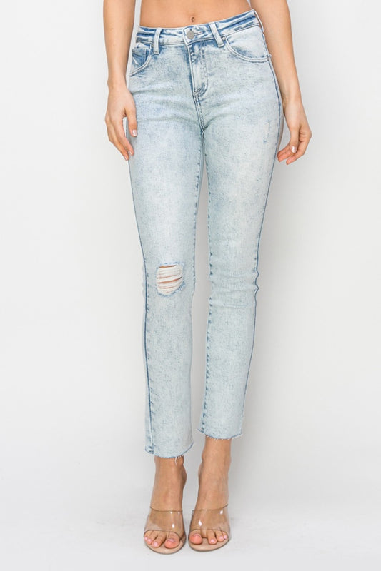 Risen Full Size High Rise Distressed Skinny Jeans-BOTTOMS SIZES SMALL MEDIUM LARGE-[Adult]-[Female]-Light-0(24)-2022 Online Blue Zone Planet