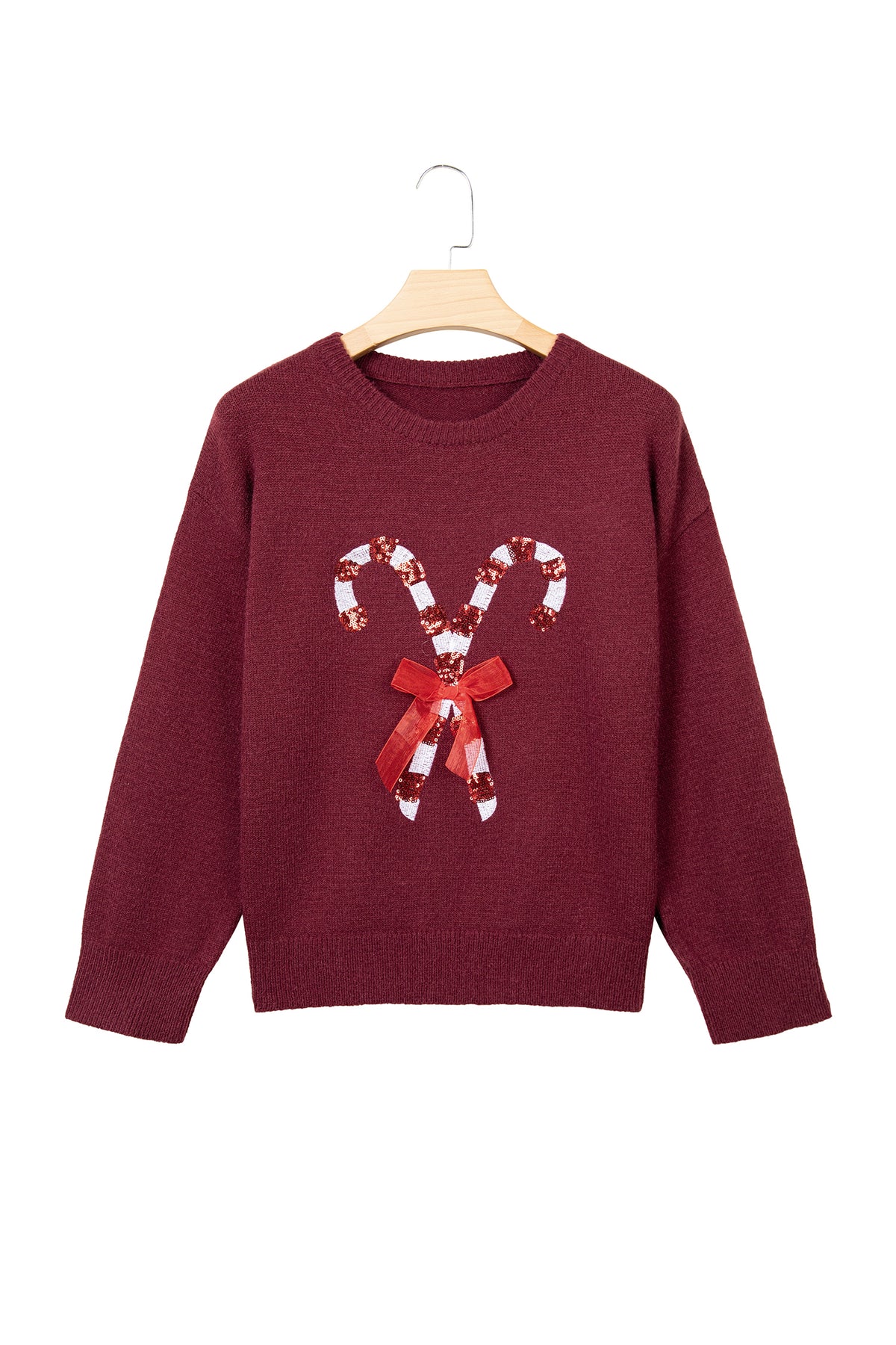 Red Dahlia Sequined Candy Cane Festive Casual Christmas Sweater-TOPS / DRESSES-[Adult]-[Female]-2022 Online Blue Zone Planet