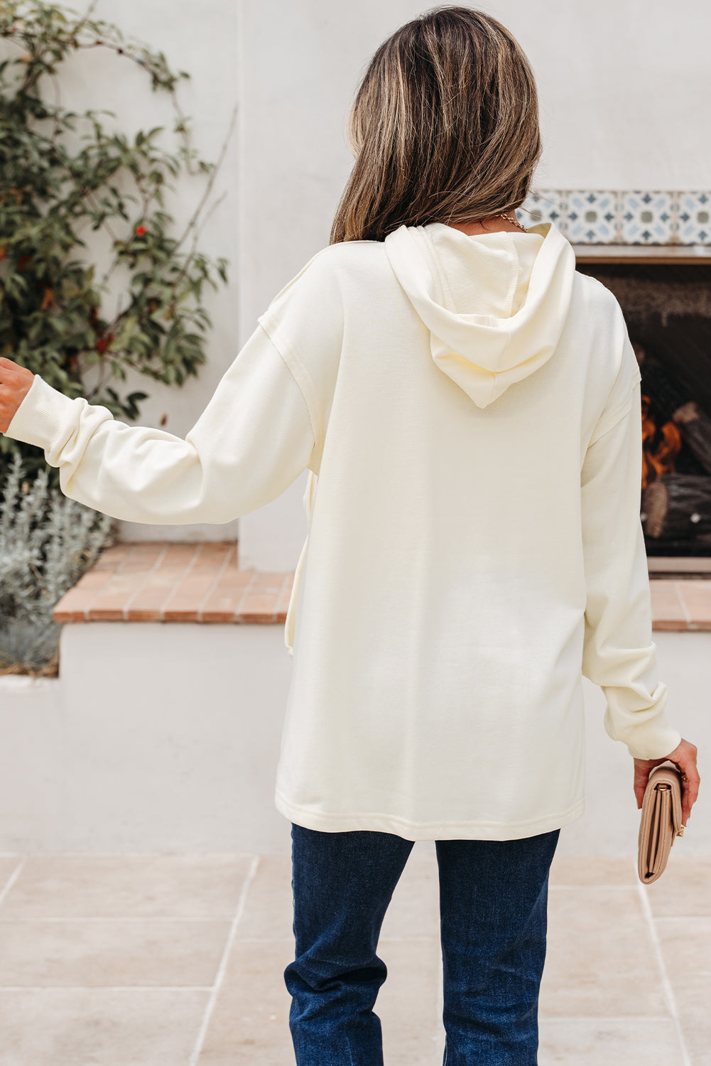 White Solid Color Cute Bow Detail Loose Hoodie-Tops / Dresses-[Adult]-[Female]-2022 Online Blue Zone Planet