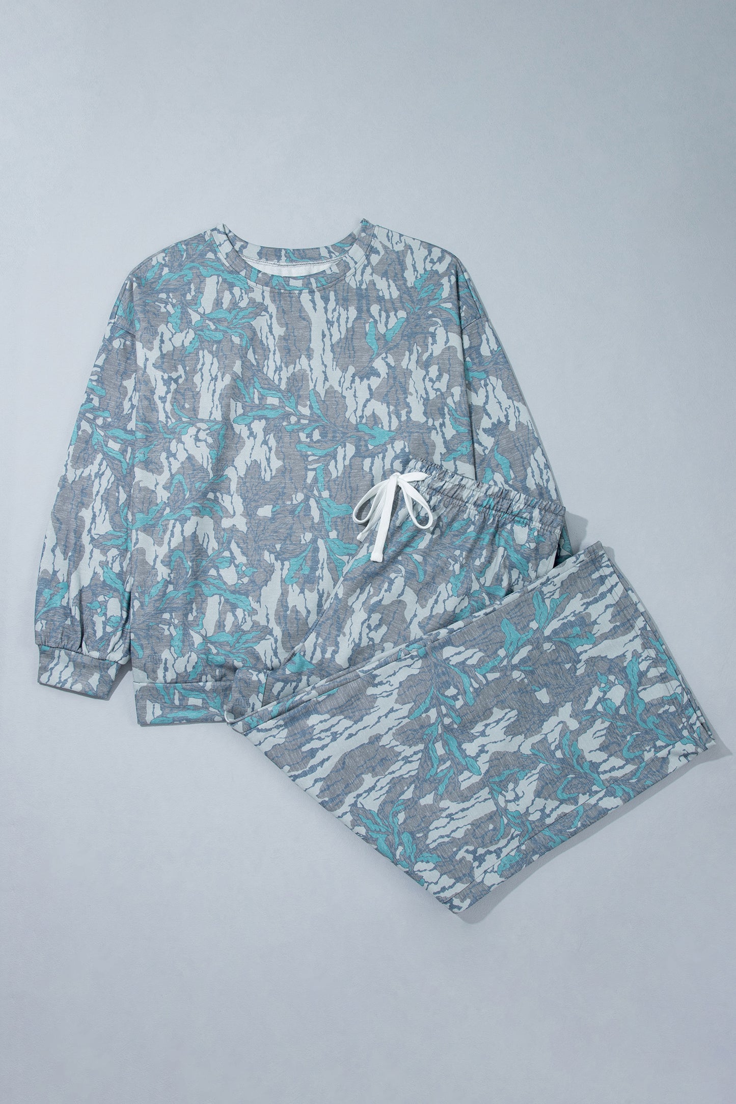 Multicolour Abstract Botanical Print Plus Size Pullover Drawstring Pants Set-Plus Size/Plus Size Loungewear-[Adult]-[Female]-2022 Online Blue Zone Planet